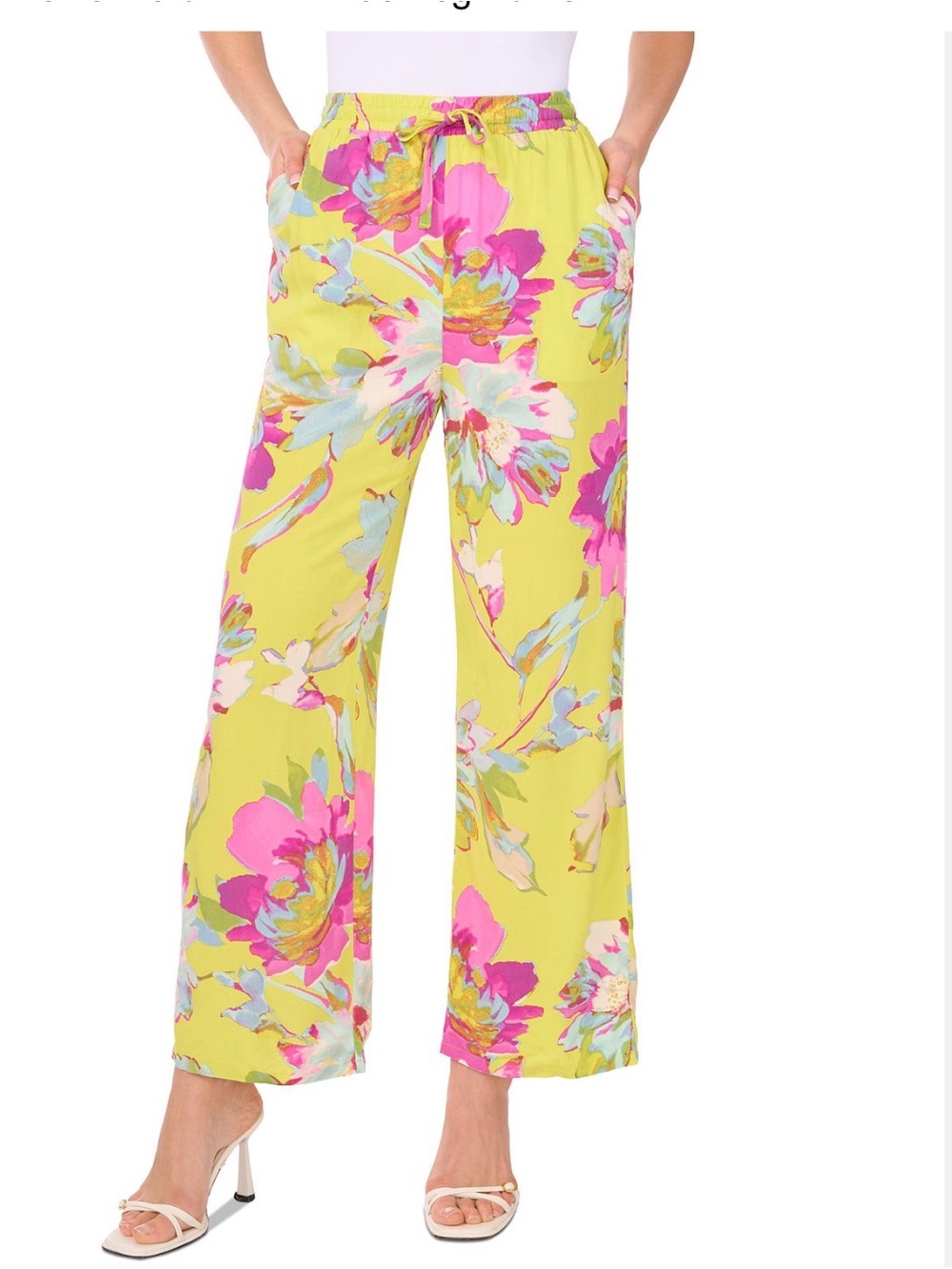 Vince Camuto Yellow Floral Wide-Leg Lounge Pants
